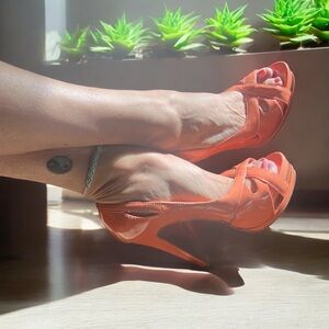 Gorgeous Coral Leather High Heels!!